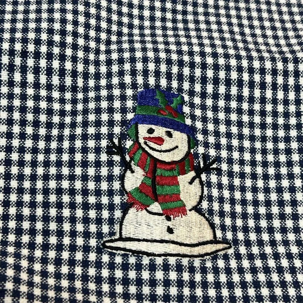 5 Snowman Placemats Christmas Holiday Blue‎ White Plaid Checkered Embroidered